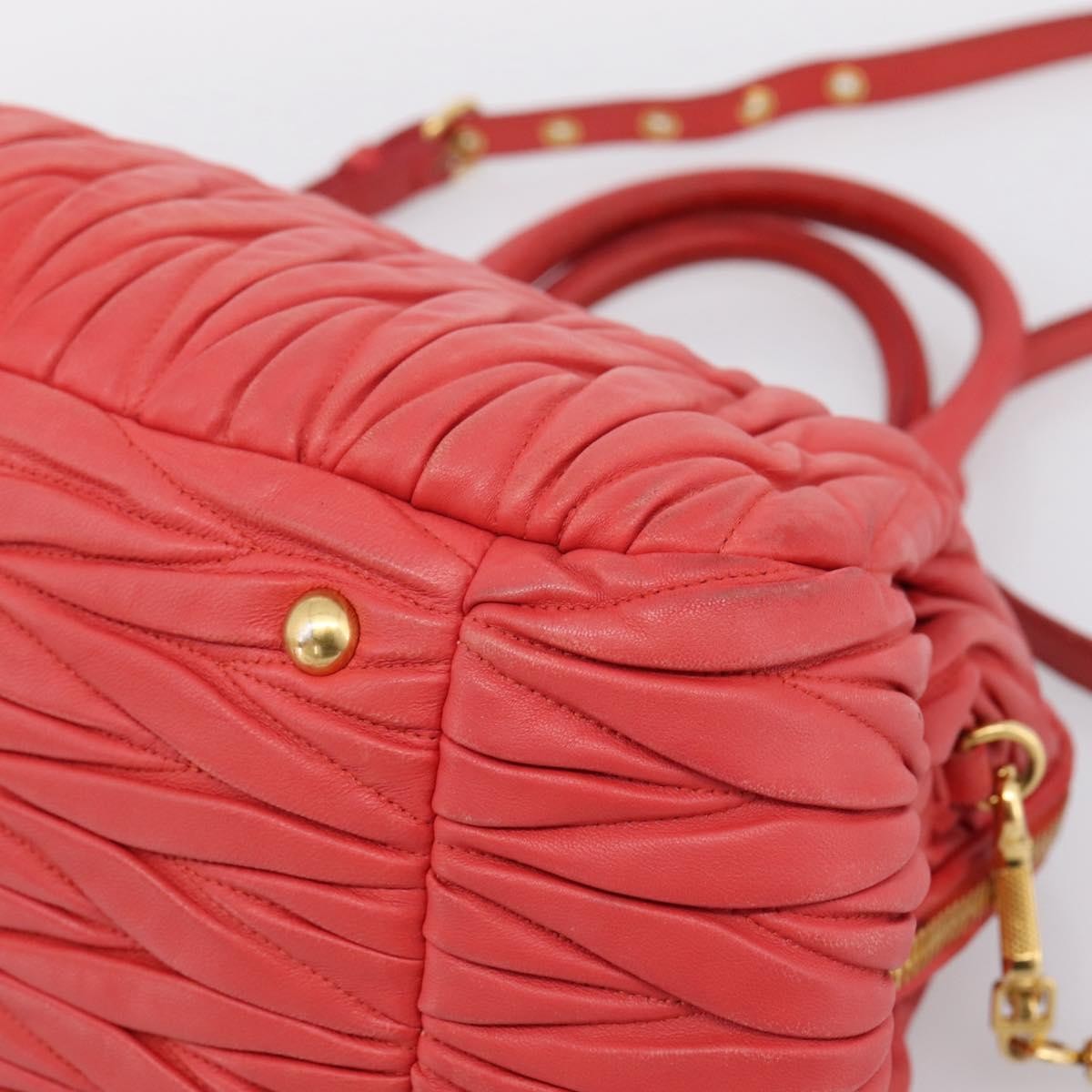 Miu Miu Madras Bowler Matelasse Leather Red Leather Handbag (Pre-Owned)