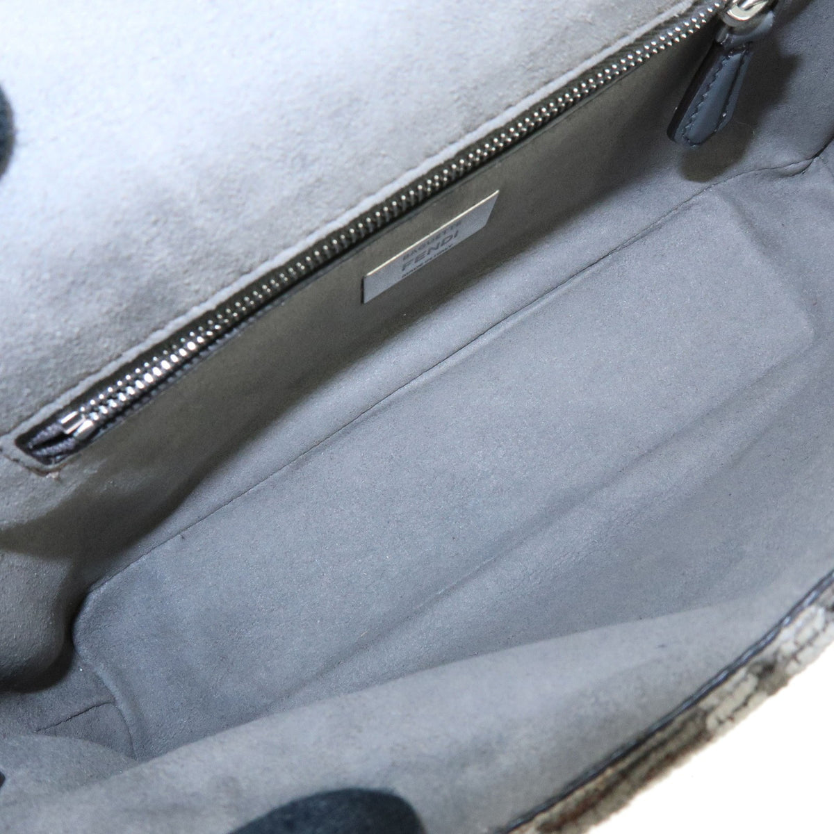 Fendi Chain Baguette Zucca Viscose Gray Viscose Handbag (Pre-Owned)