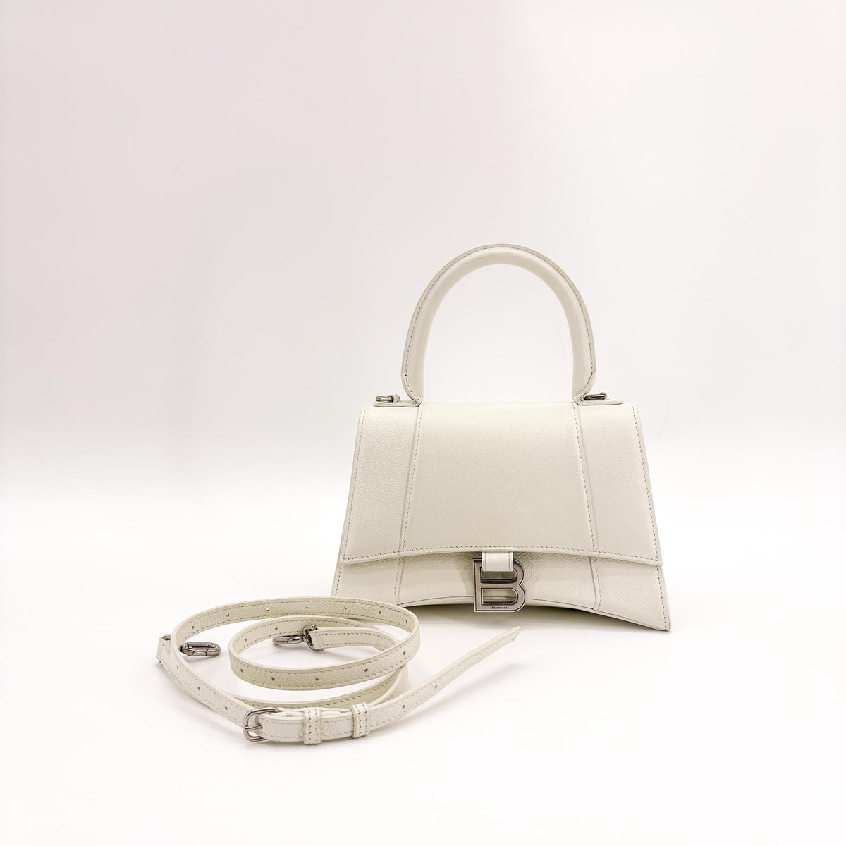 Balenciaga Hourglass Top Handle Leather White Leather Handbag (Pre-Owned)
