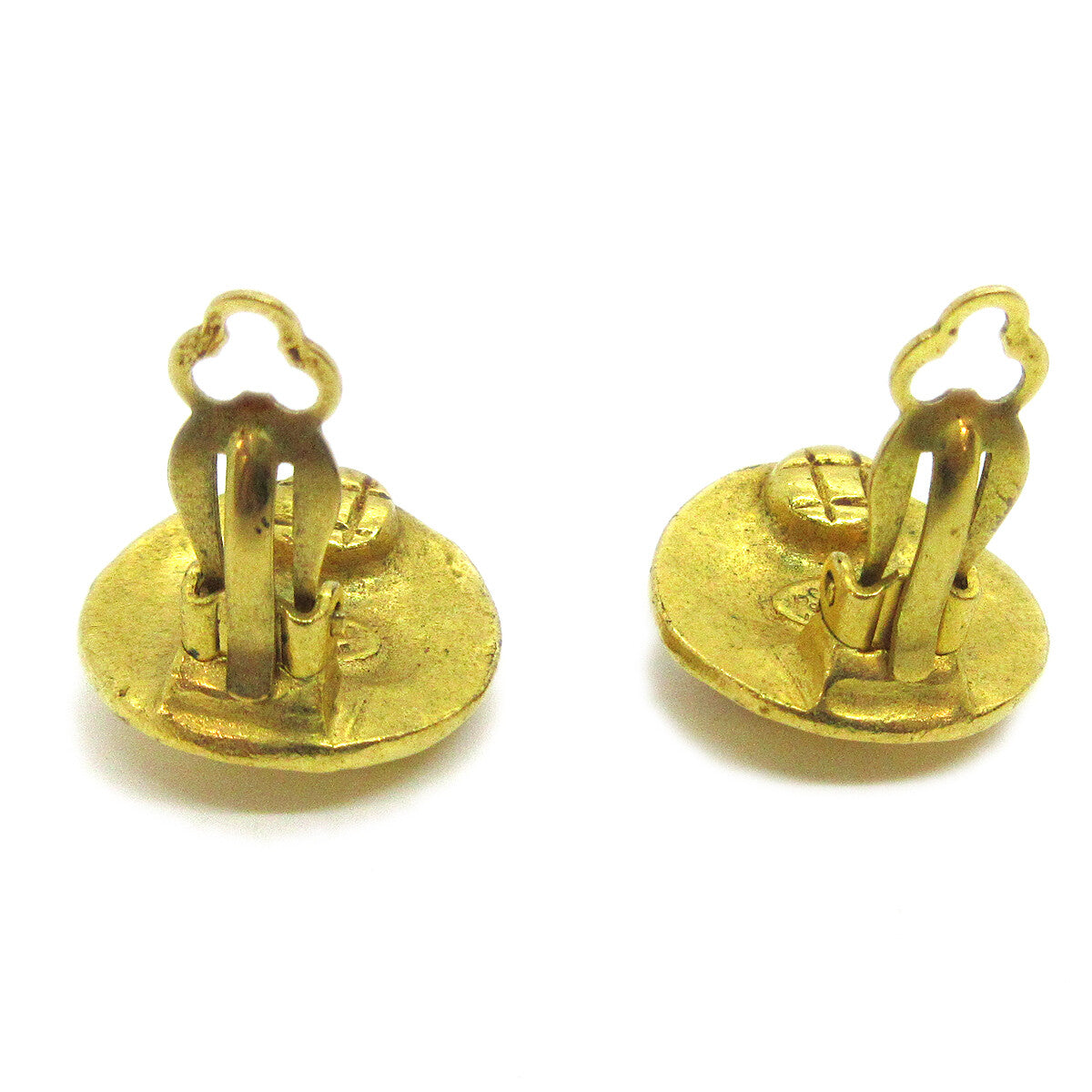 Chanel Vintage Cc Round Clip-On Metal Gold Gold_Plated Earrings Jewelry (Pre-Owned)