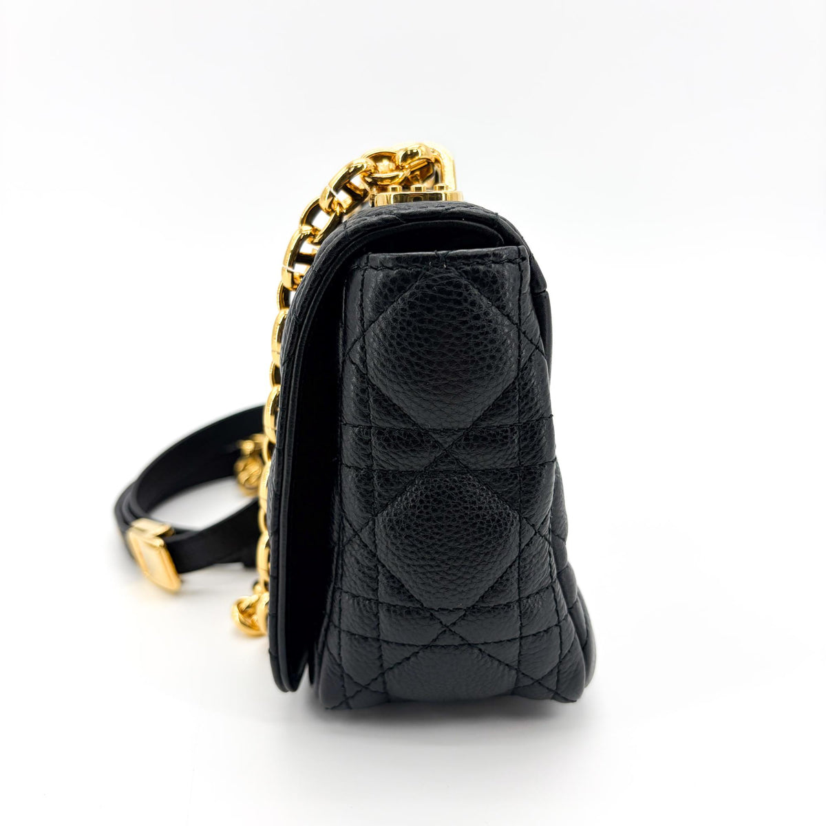 Christian Dior Caro Bag Cannage Quilt Calfskin Black Leather Handbag (Pre-Owned)