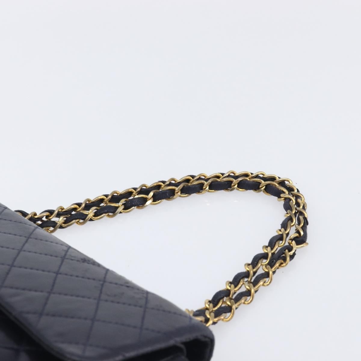 Chanel Timeless - Classic Double Flap Quilted Lambskin Navy Leather Handbag (Pre-Owned)