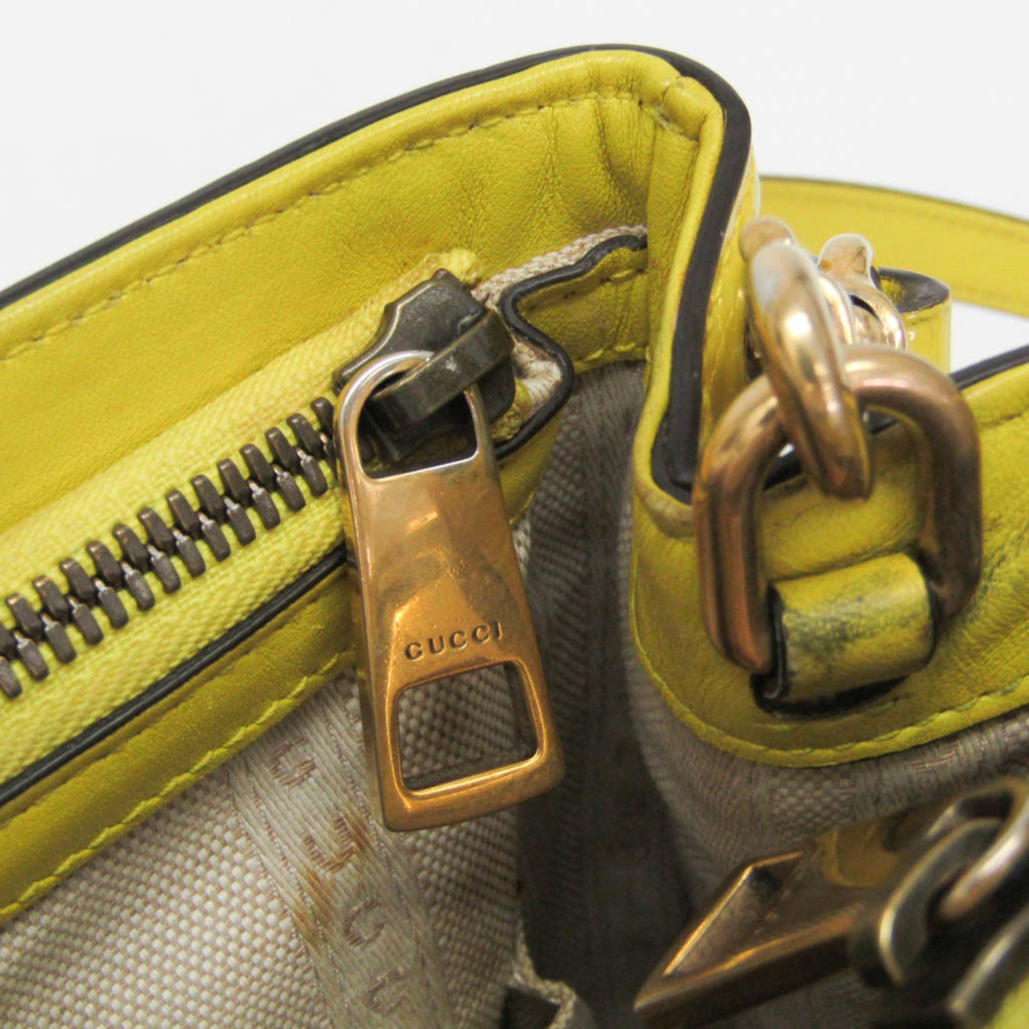 Gucci Bright Bit Convertible Tote Patent Leather Yellow Patent_Leather Handbag (Pre-Owned)