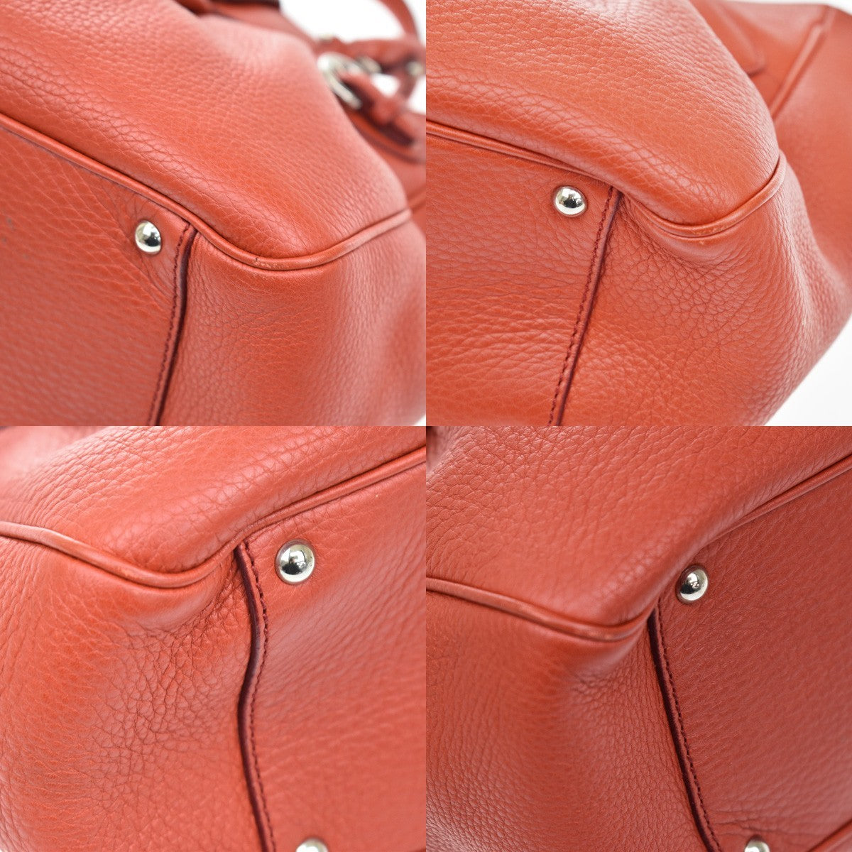 Salvatore Ferragamo Gancini Handle Leather Orange Leather Tote Bag Bag (Pre-Owned)