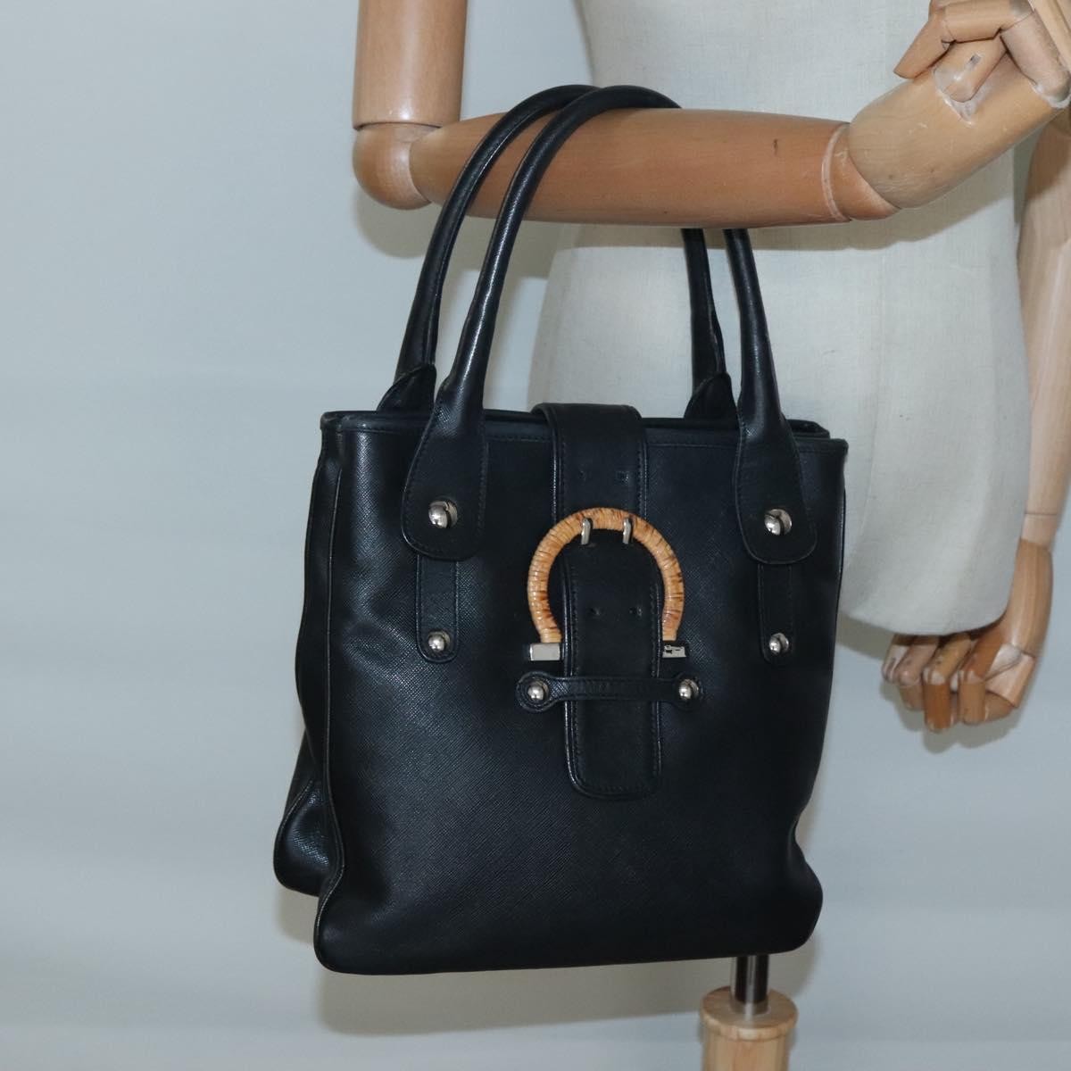 Salvatore Ferragamo Gancini Leather Black Leather Handbag (Pre-Owned)