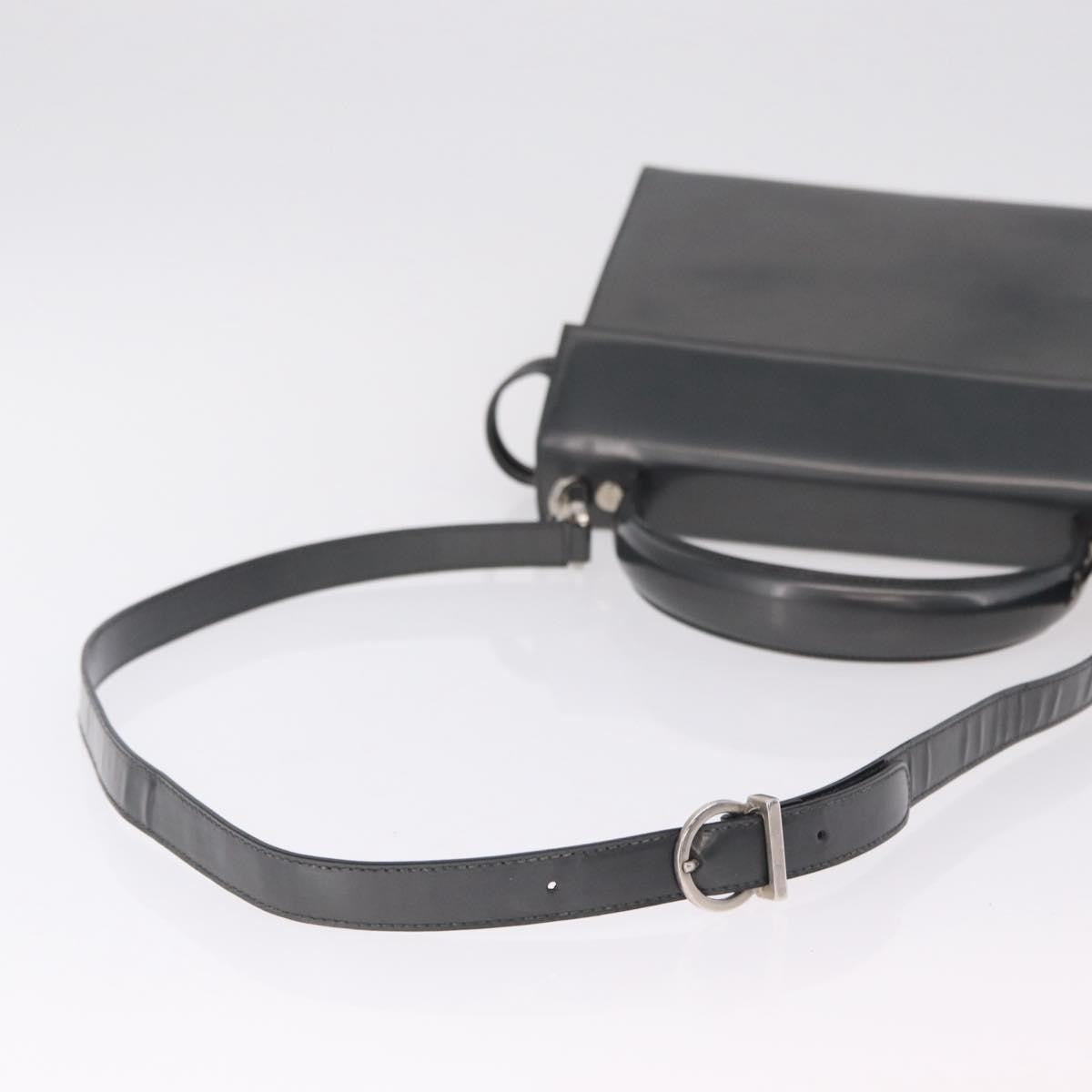 Salvatore Ferragamo Gancini Leather Gray Patent_Leather Handbag (Pre-Owned)
