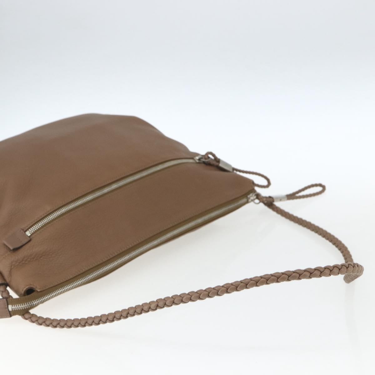 Gucci Braided Strap Zip Messenger Leather Brown Leather Shoulder Bag Bag (Pre-Owned)