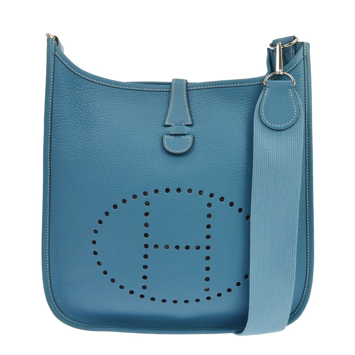 Hermes Evelyne Bag Gen Ii Clemence Blue Leather Shoulder Bag Bag (Pre-Owned)