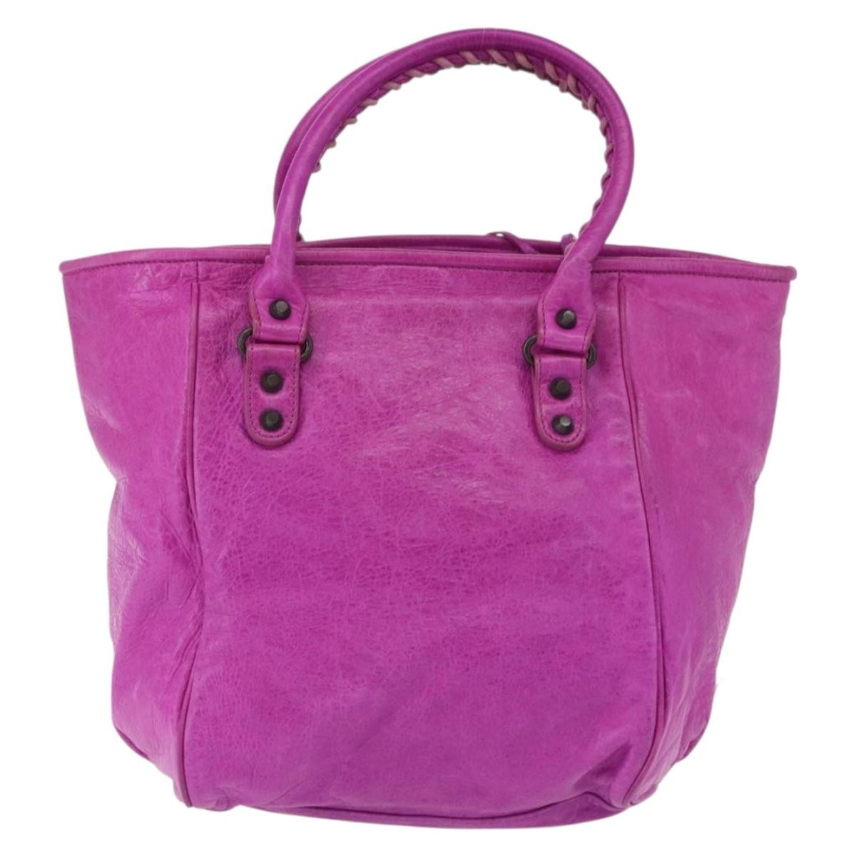 Balenciaga Classic Studs Sunday Tote Leather Purple Leather Handbag (Pre-Owned)