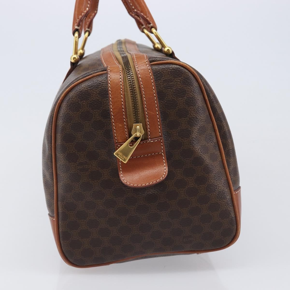 Celine Vintage Duffle Macadam Coated Canvas Brown Pvc Handbag (Pre-Owned)