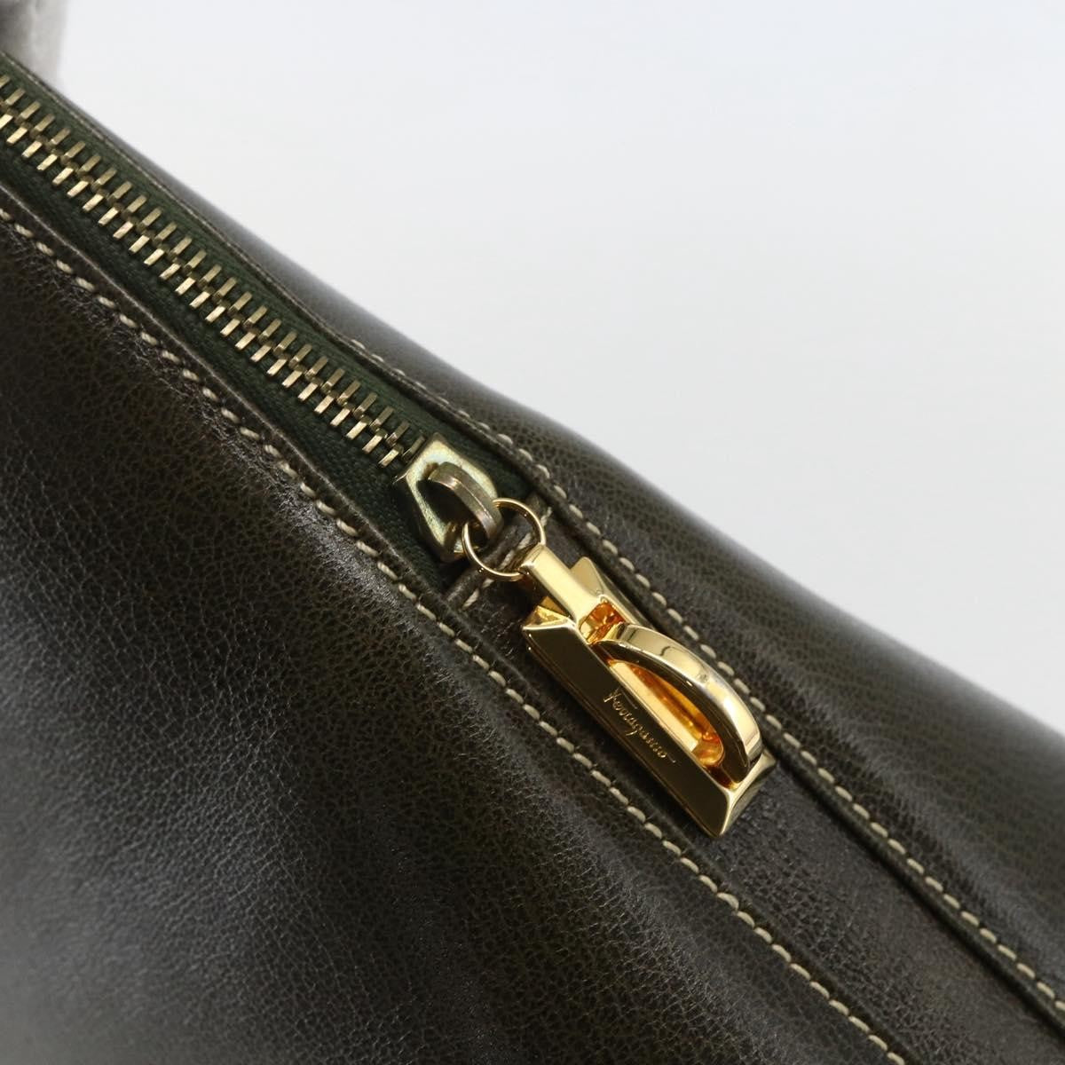 Salvatore Ferragamo Vintage Leather Khaki Leather Handbag (Pre-Owned)