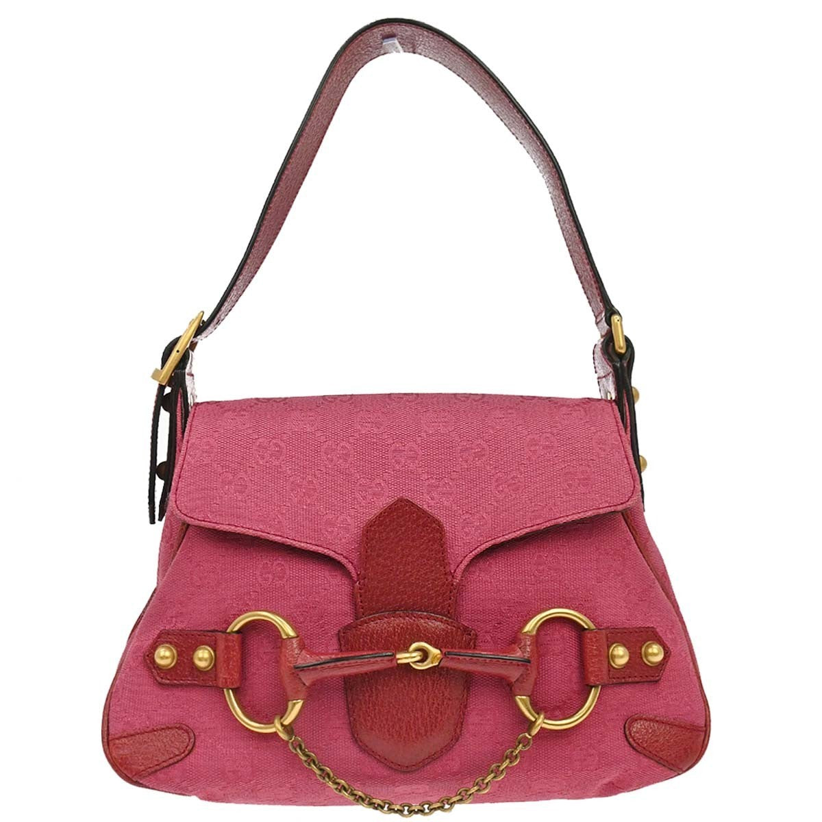 Gucci Horsebit Web Flap Gg Canvas And Leather Pink Canvas Shoulder Bag Bag (Pre-Owned)