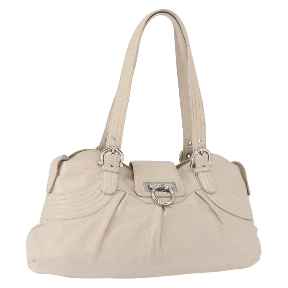 Salvatore Ferragamo Gancini Leather Silver Leather Shoulder Bag Bag (Pre-Owned)