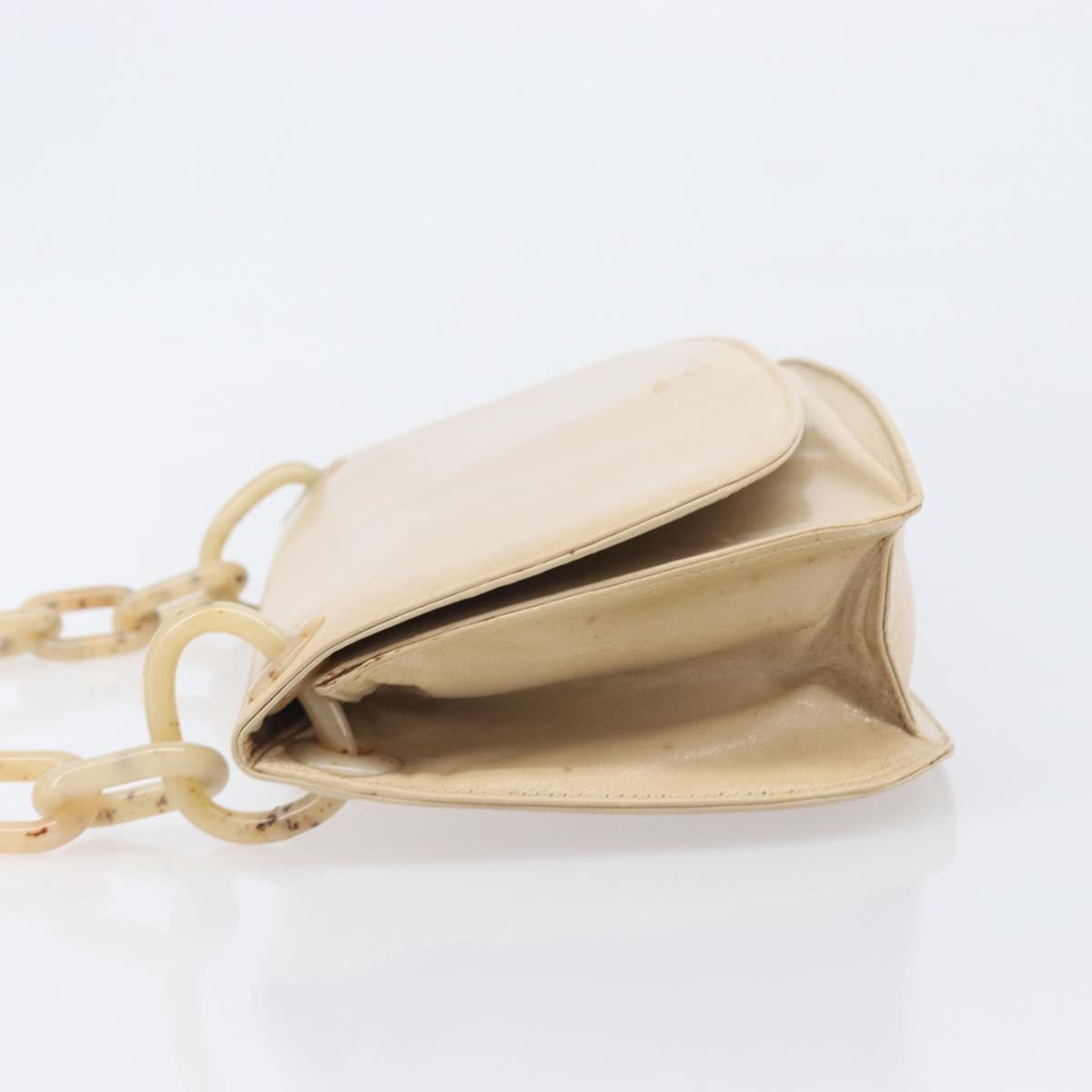 Prada Resin Chain Ruffle Flap Leather Beige Leather Handbag (Pre-Owned)