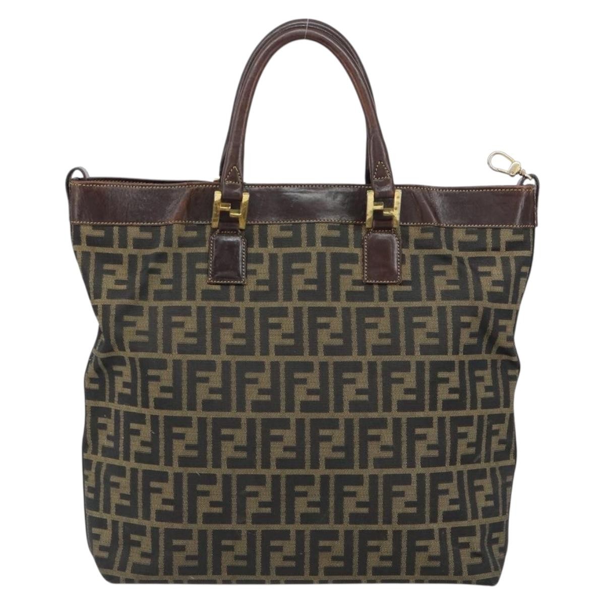Fendi Vintage Zip Tote Zucca Canvas Brown Canvas Tote Bag Bag (Pre-Owned)