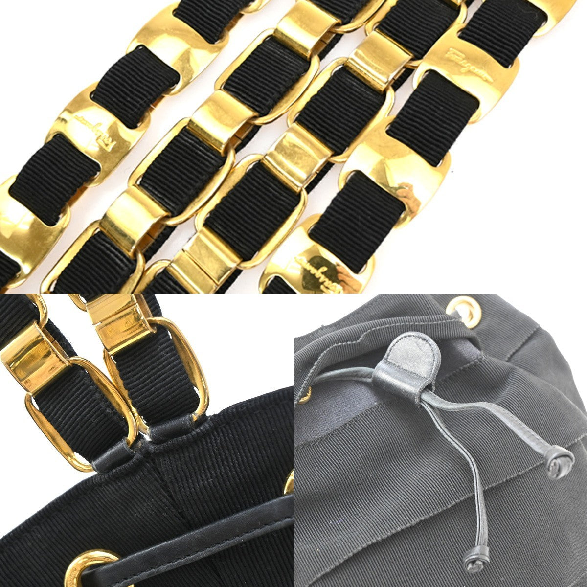 Salvatore Ferragamo Vala Canvas Black Canvas Backpack Bag (Pre-Owned)