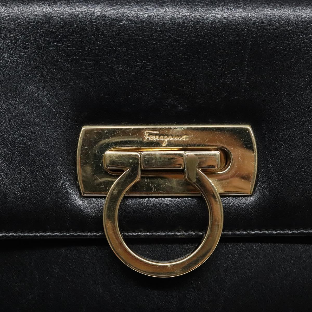 Salvatore Ferragamo Gancini Convertible Top Handle Leather Black Leather Handbag (Pre-Owned)
