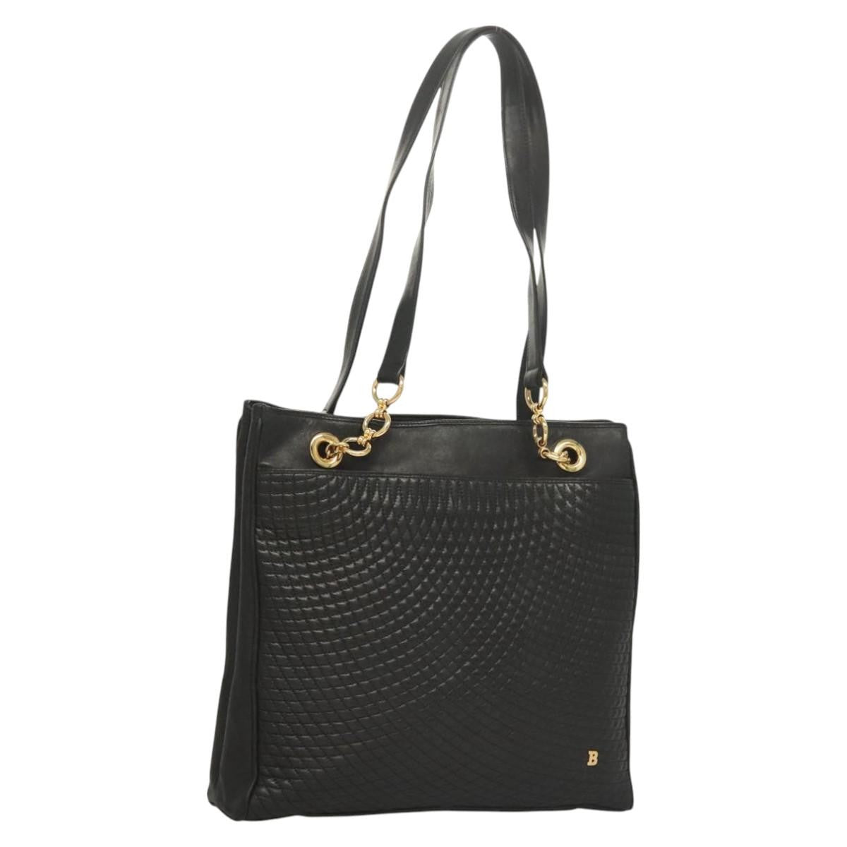 Bally Vintage Quilted Leather Black Leather Tote Bag Bag (Pre-Owned)