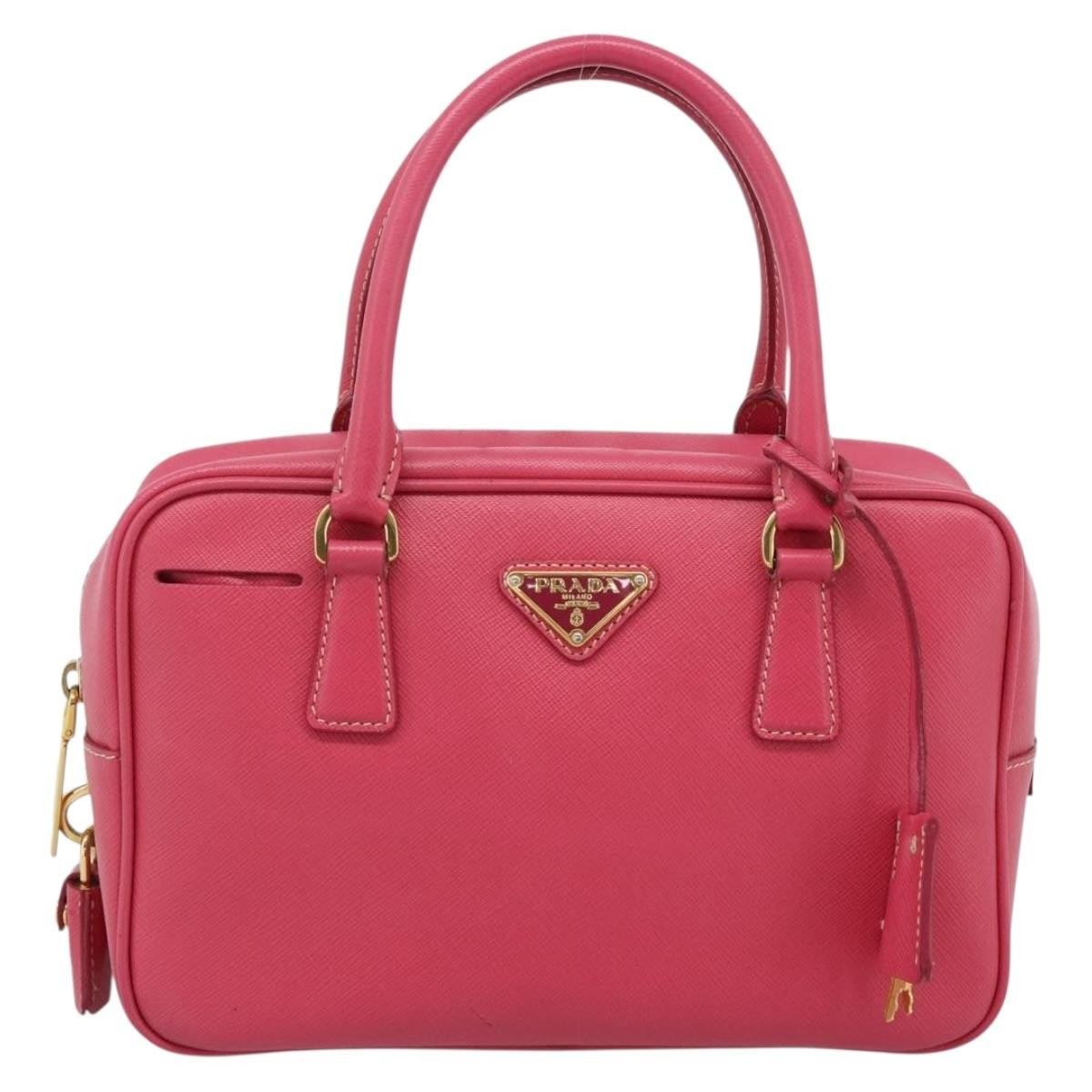 Prada Bauletto Saffiano Leather Pink Leather Handbag (Pre-Owned)