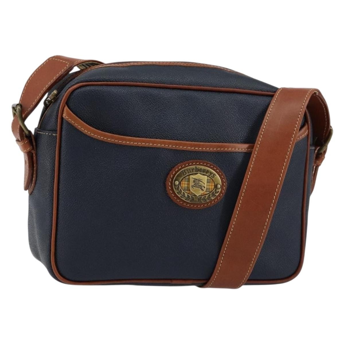 Burberry Vintage Leather Navy Leather Shoulder Bag Bag (Pre-Owned)