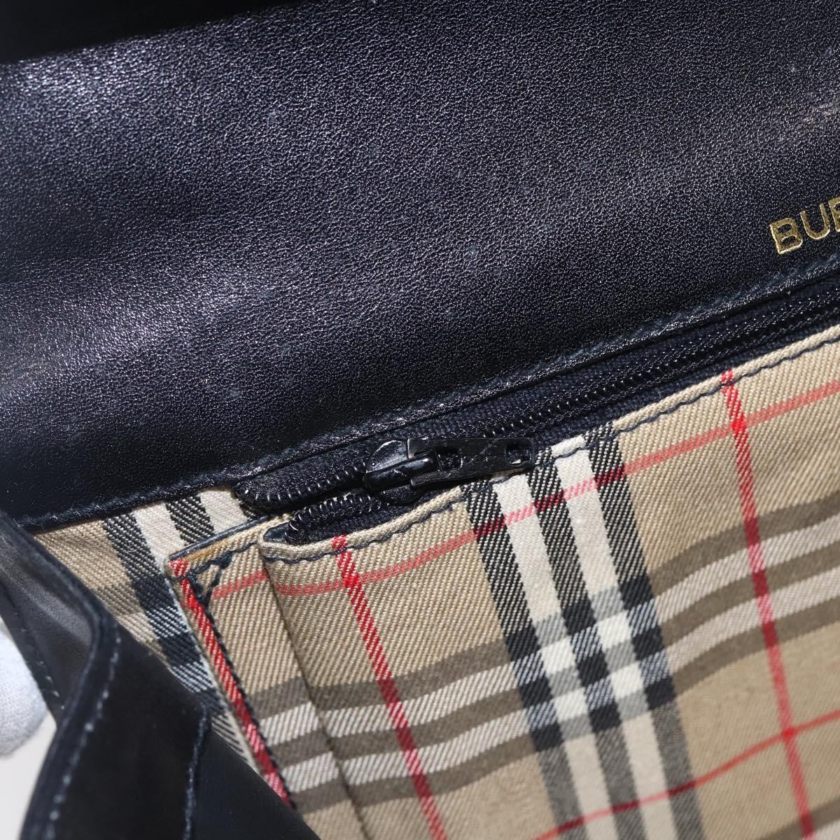 Burberry Nova Check Shoulder Bag Leather Black Leather Shoulder Bag Bag (Pre-Owned)