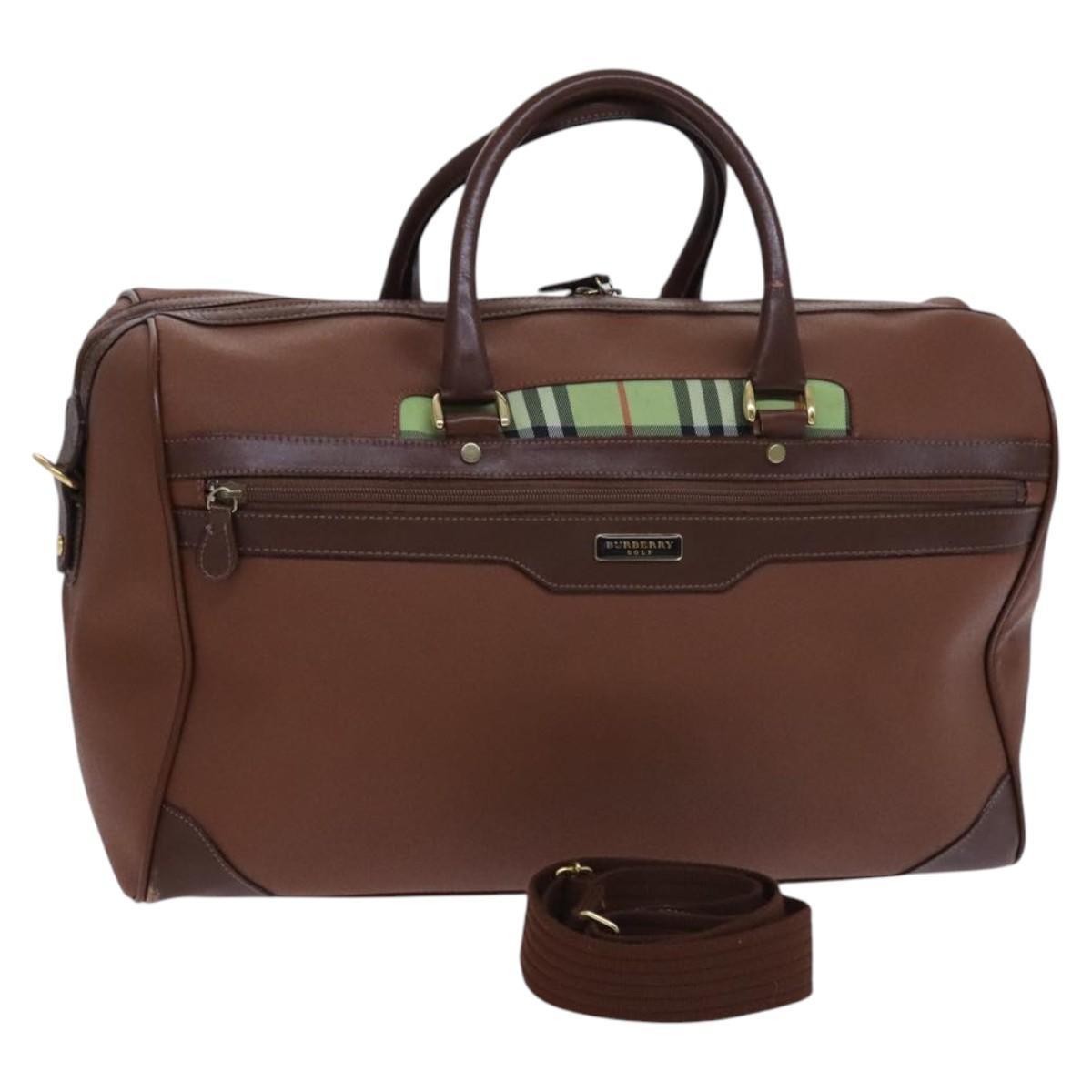 Burberry Nova Check Boston Canvas Brown Leather Handbag (Pre-Owned)
