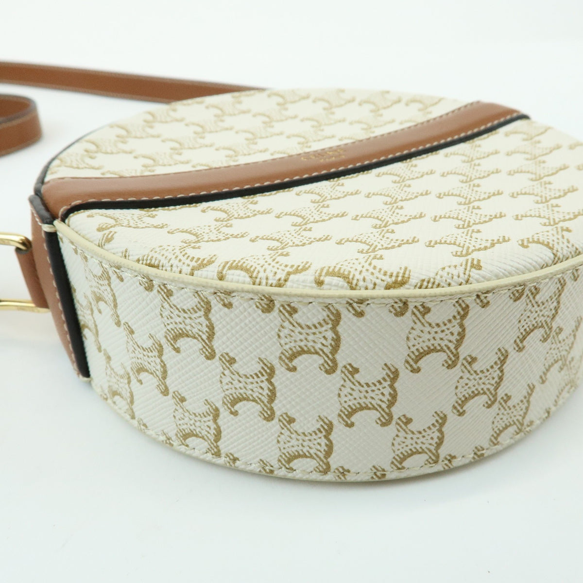 Celine Round Purse On Strap Triomphe Coated Canvas Beige Canvas Crossbody Bag Bag (Pre-Owned)