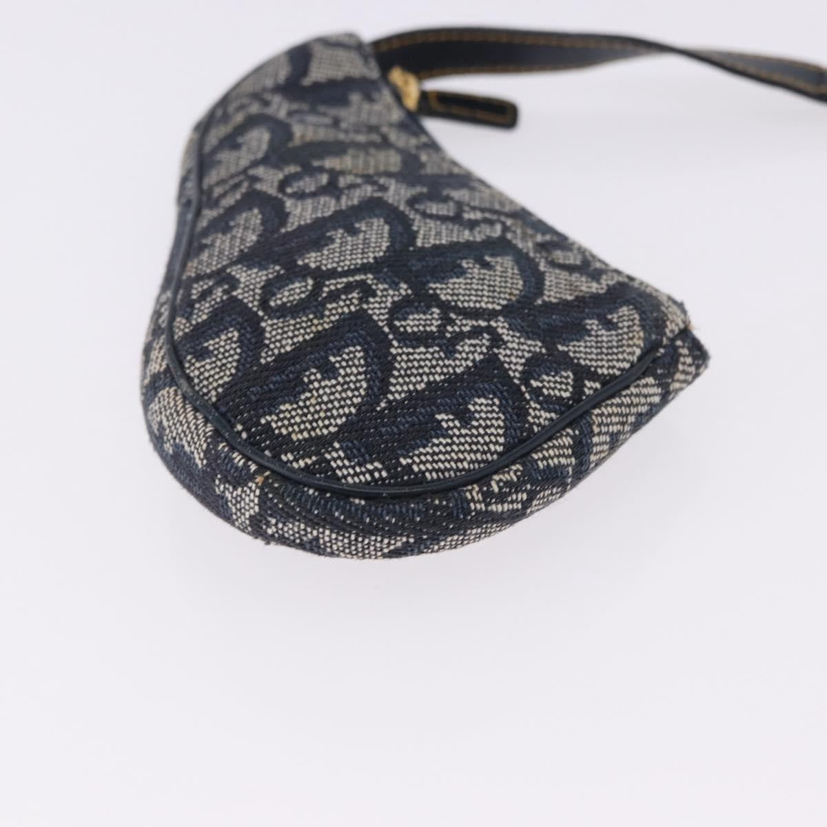 Christian Dior Vintage Saddle Zip Coin Purse Diorissimo Canvas Navy Canvas Clutche & Pouche Bag (Pre-Owned)