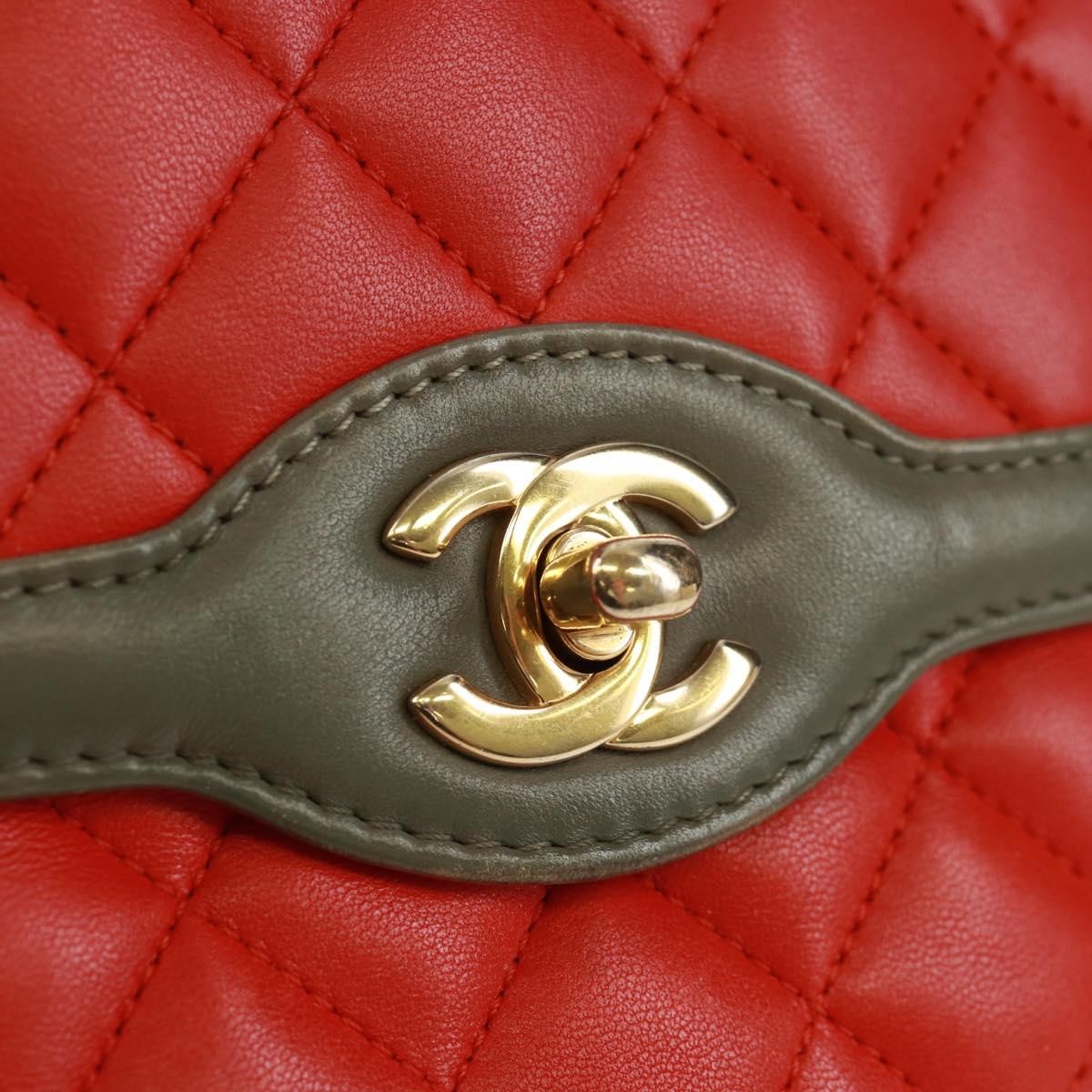 Chanel Two Tone Flap Quilted Lambskin Red Leather Shoulder Bag Bag (Pre-Owned)