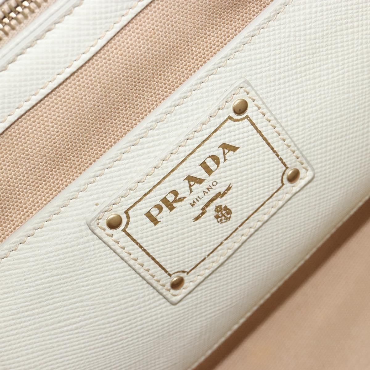 Prada Cuir Frame Convertible Canvas And Saffiano Leather Beige Canvas Tote Bag Bag (Pre-Owned)