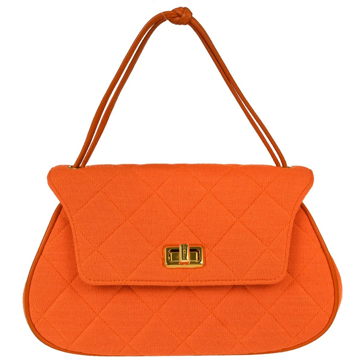 Chanel Shopping Quilted Knit Pluto Glitter Orange Cloth Handbag (Pre-Owned)