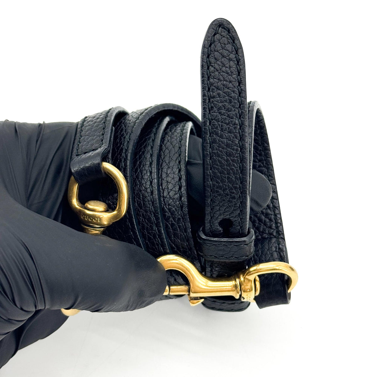 Gucci Gg Marmont Top Handle Leather Black Leather Handbag (Pre-Owned)