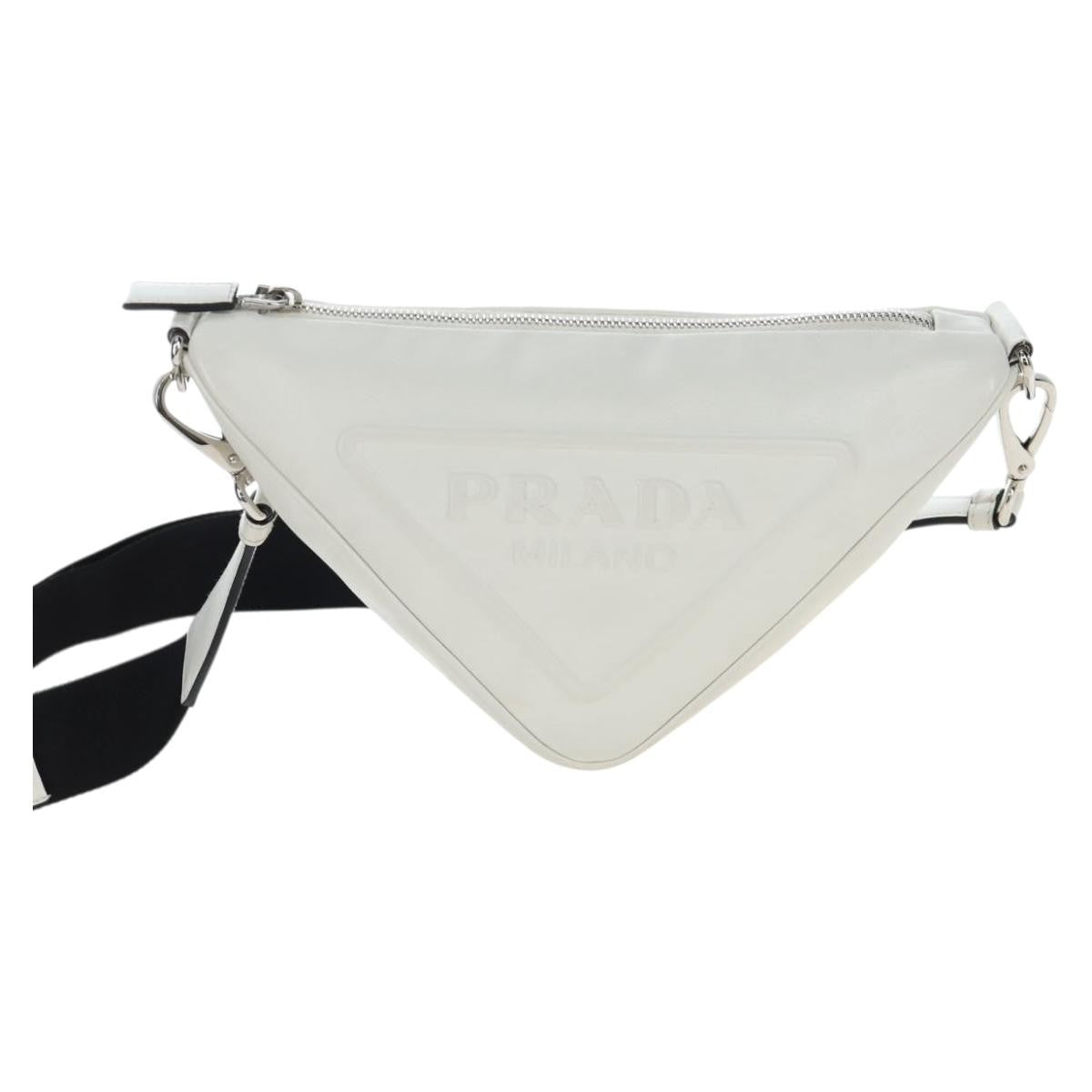 Prada Triangle Logo Wristlet Embossed Leather White Leather Clutche & Pouche Bag (Pre-Owned)