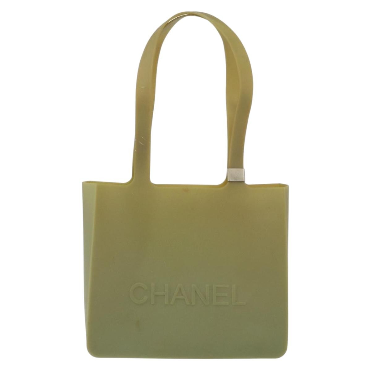 Chanel Vintage Logo Tote Plastic Khaki Plastic Tote Bag Bag (Pre-Owned)