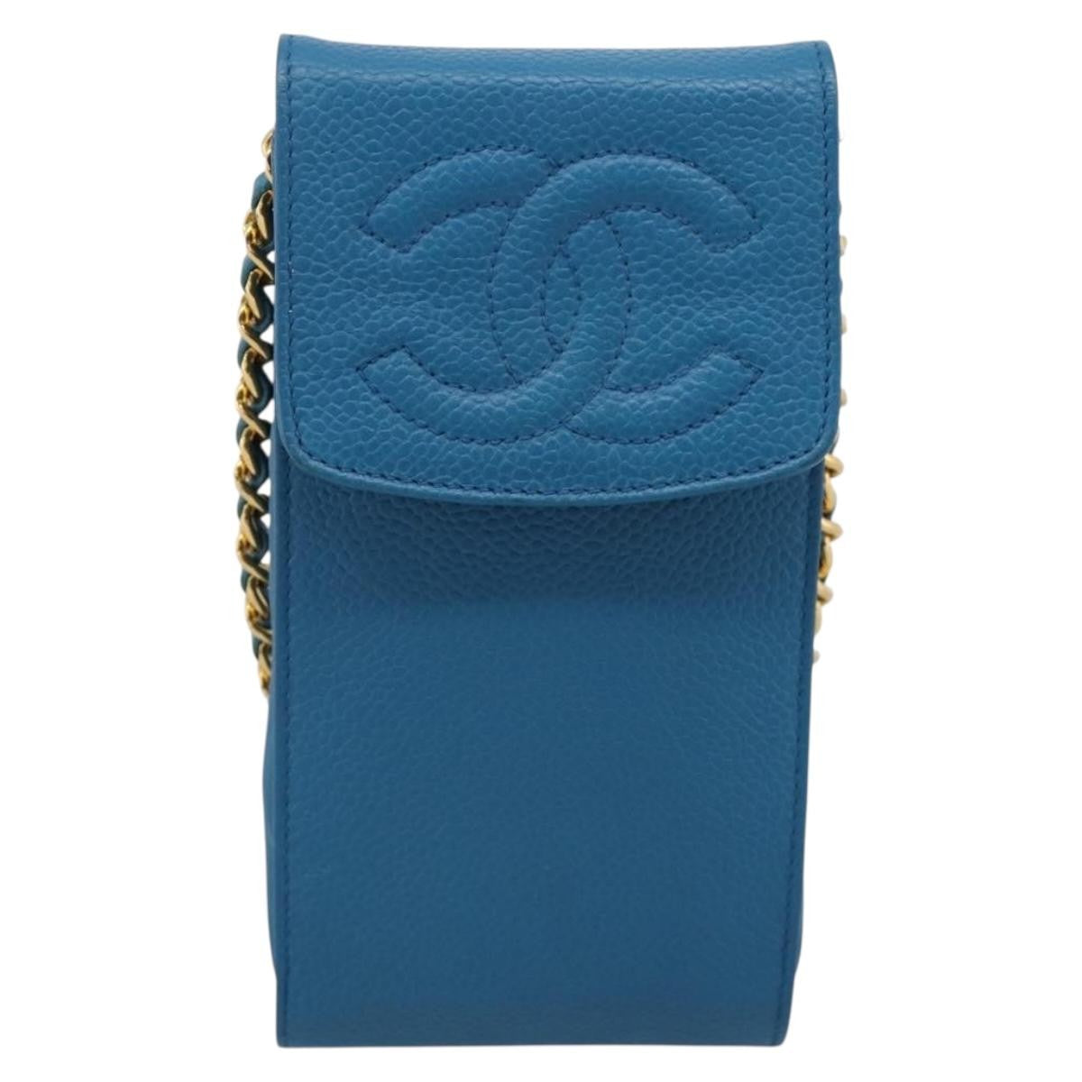 Chanel Vintage Cc Phone Holder Caviar Blue Leather Clutche & Pouche Bag (Pre-Owned)