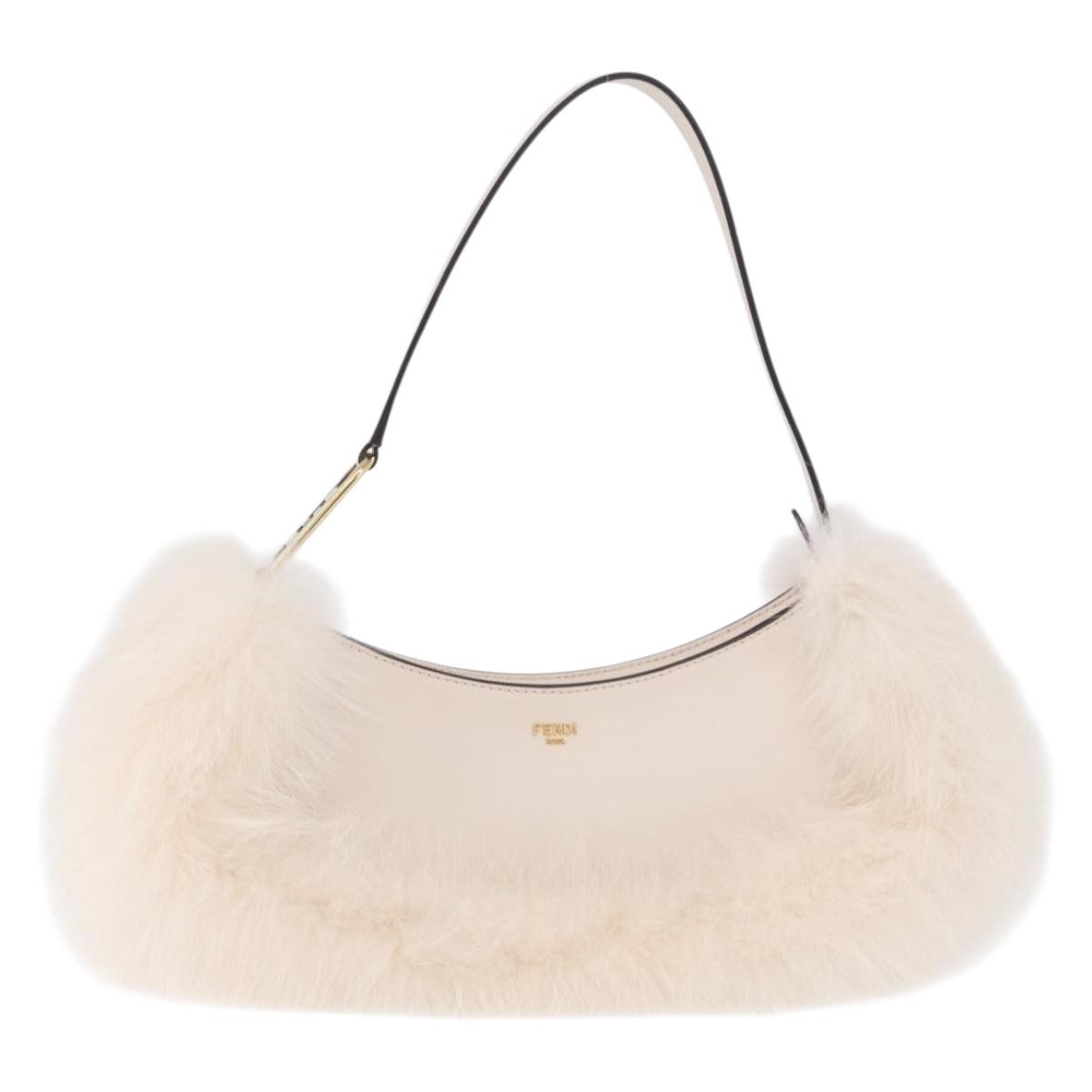 Fendi O'lock Swing Leather With Fur White Leather Shoulder Bag Bag (Pre-Owned)