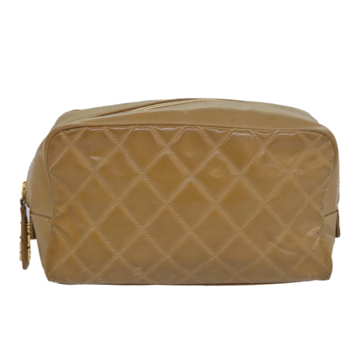 Chanel Square Stitch Toiletry Lambskin Beige Leather Clutche & Pouche Bag (Pre-Owned)