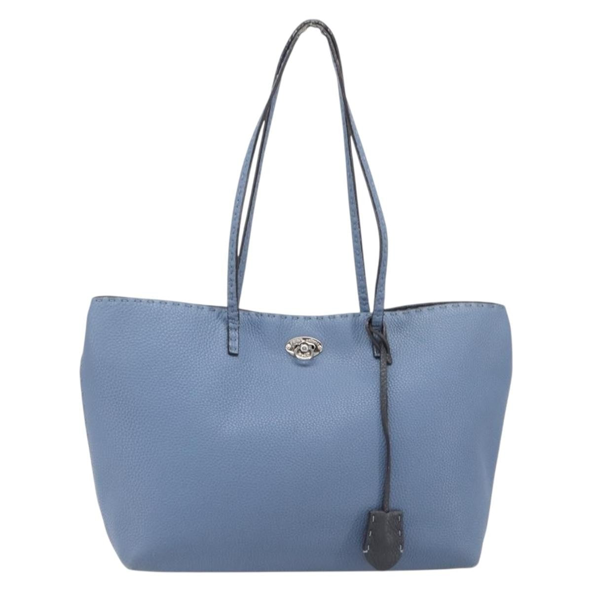 Fendi Selleria Carla Leather Blue Leather Tote Bag Bag (Pre-Owned)