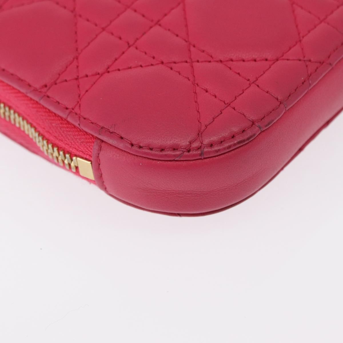Christian Dior Lady Dior Phone Holder On Chain Cannage Quilt Lambskin Pink Leather Clutche & Pouche Bag (Pre-Owned)