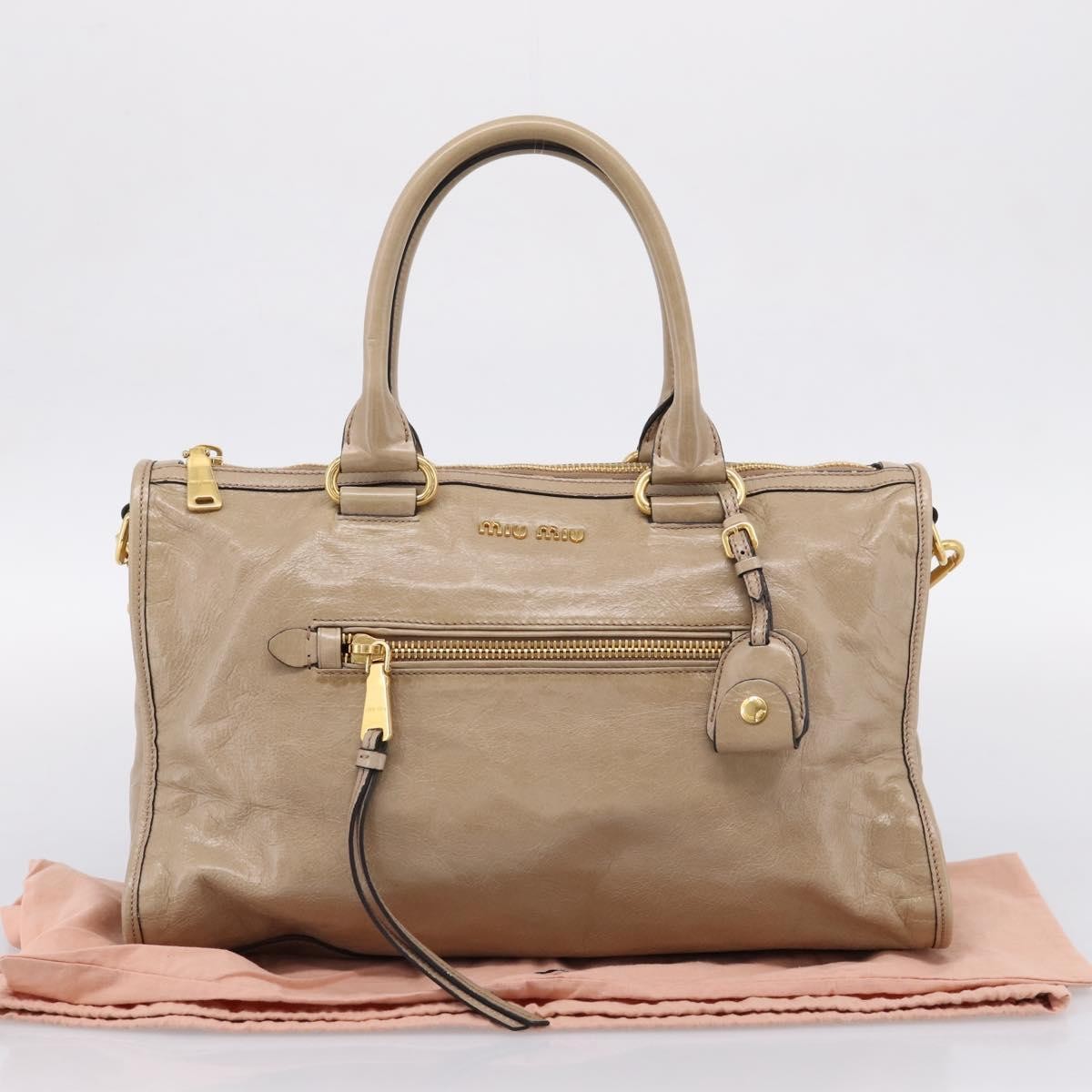 Miu Miu Convertible Bauletto Vitello Shine Beige Leather Handbag (Pre-Owned)