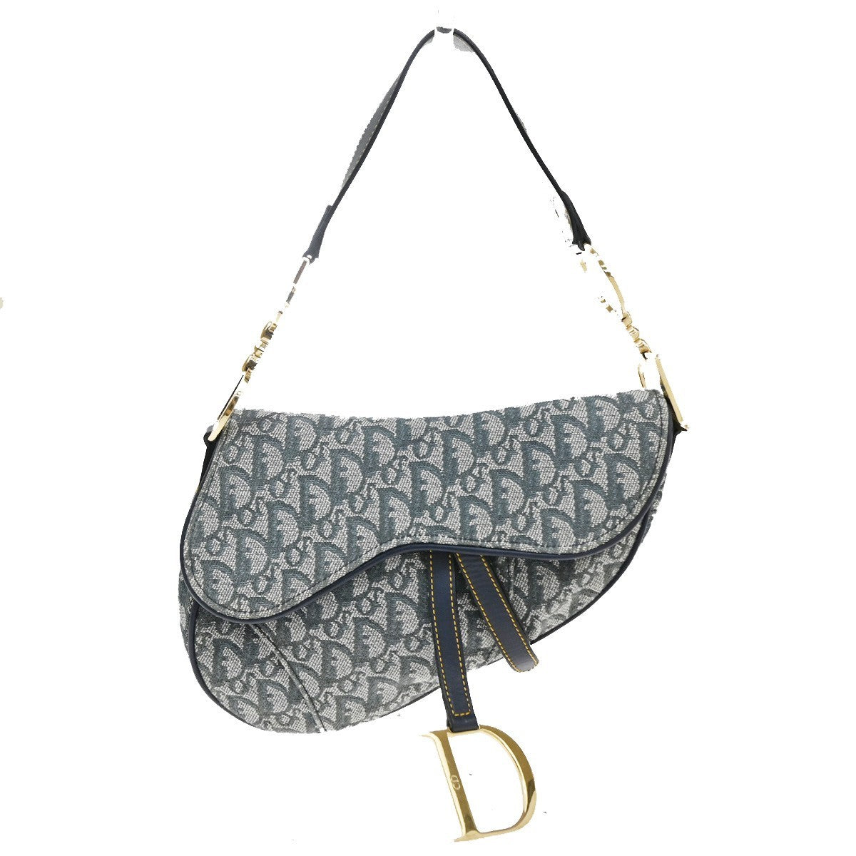 Christian Dior Saddle Oblique Canvas Navy Canvas Handbag (Pre-Owned)