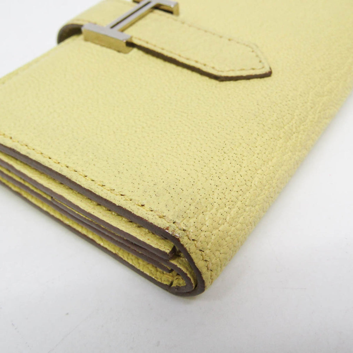 Hermes Bearn Chevre Mysore Yellow Leather Wallets Accessory (Pre-Owned)