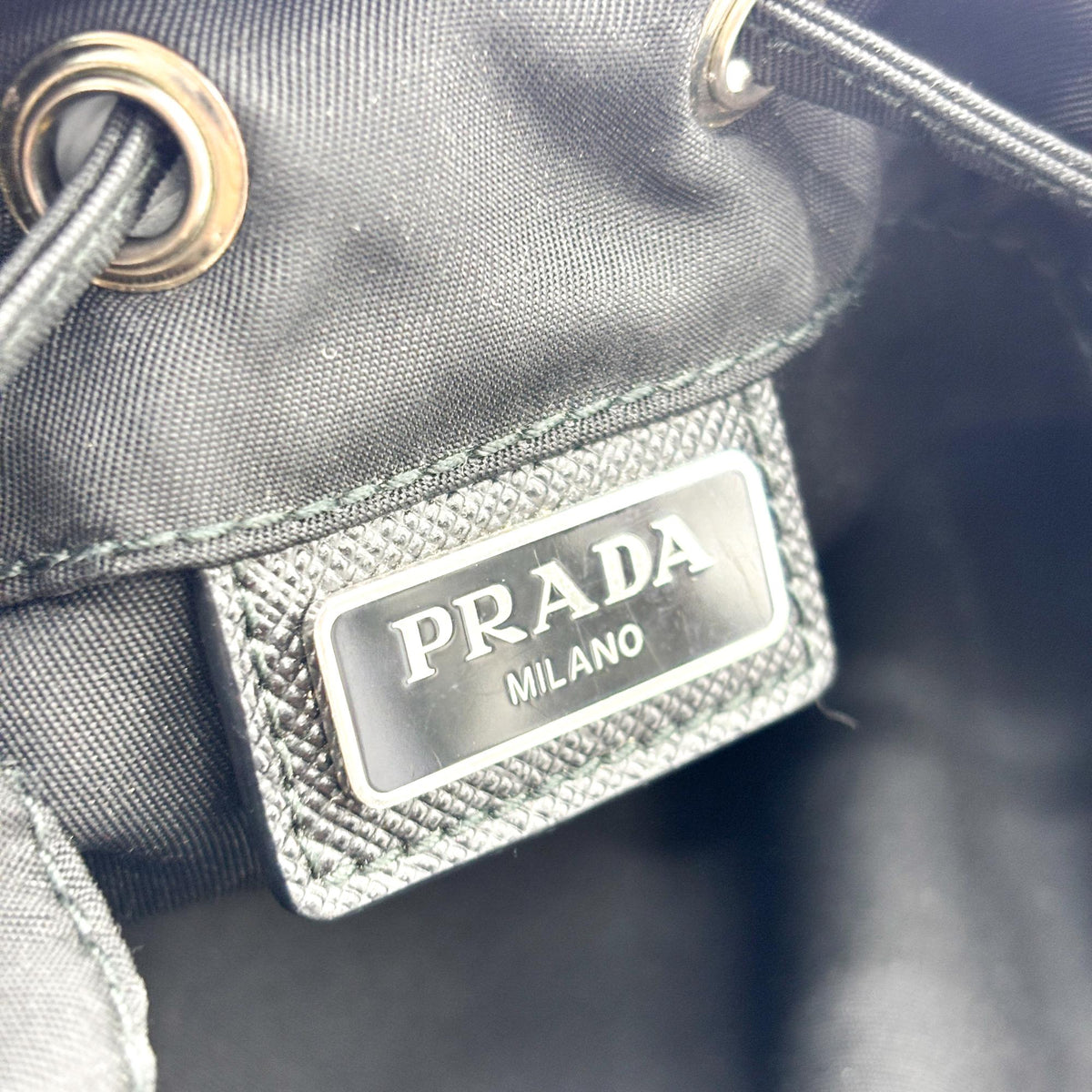 Prada Vela Drawstring Bucket Tessuto Black Nylon Clutche & Pouche Bag (Pre-Owned)