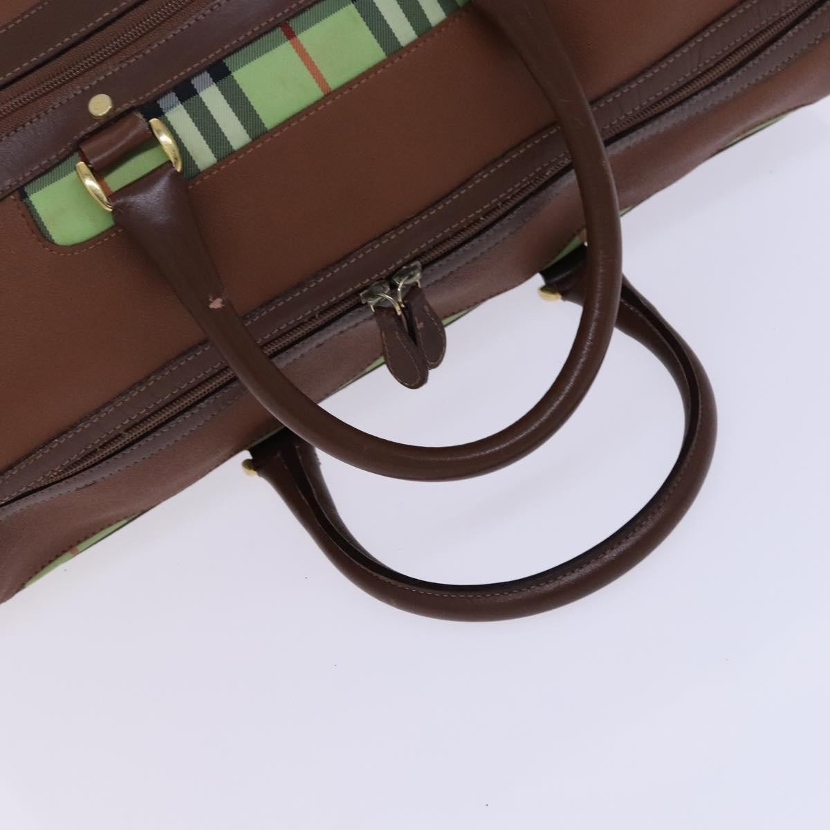 Burberry Nova Check Boston Canvas Brown Leather Handbag (Pre-Owned)
