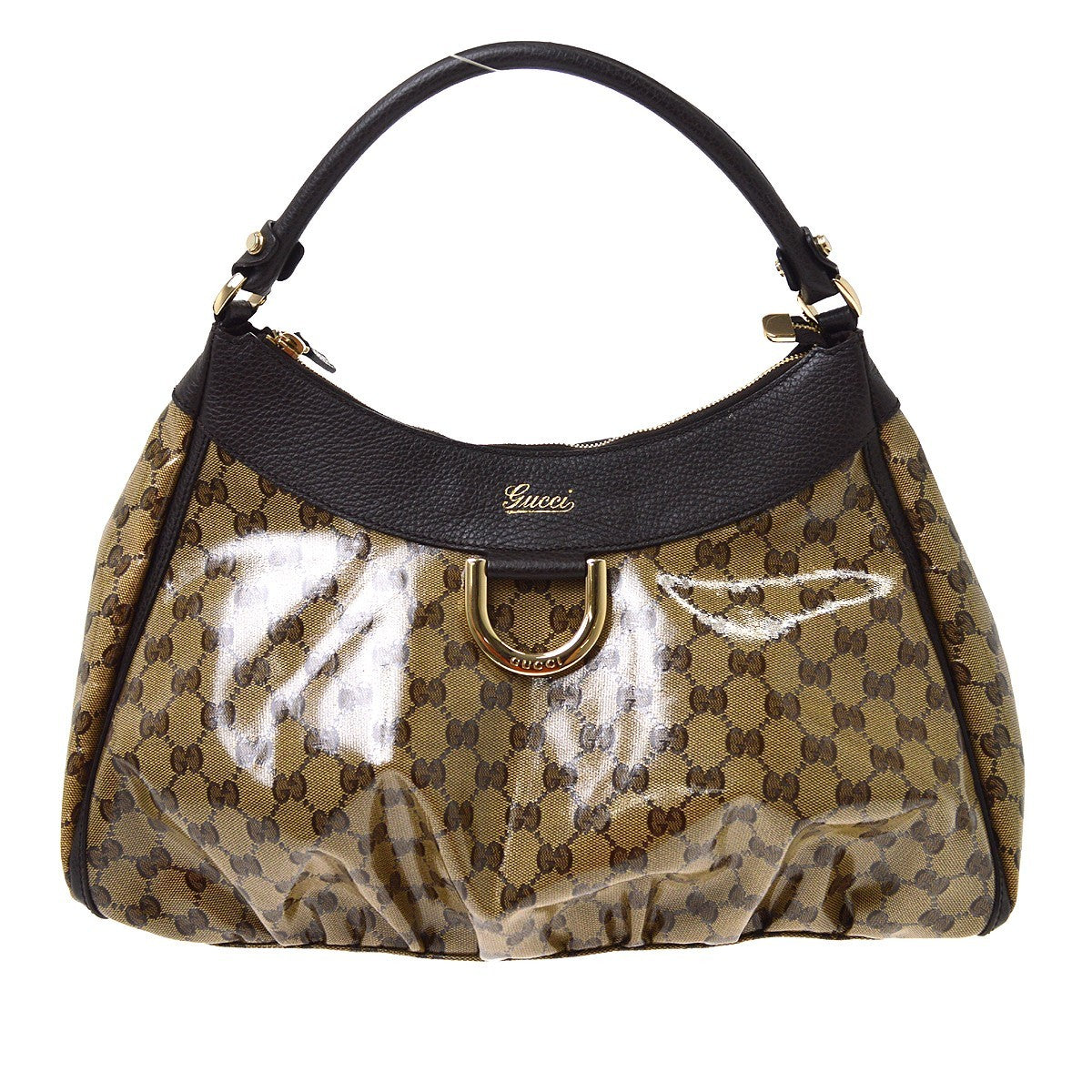 Gucci D Ring Hobo Patent Beige Pvc Handbag (Pre-Owned)