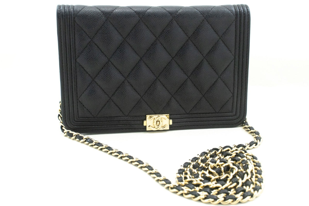 Chanel Boy Wallet On Chain Quilted Caviar Black Calfskin Wallets Accessory (Pre-Owned)