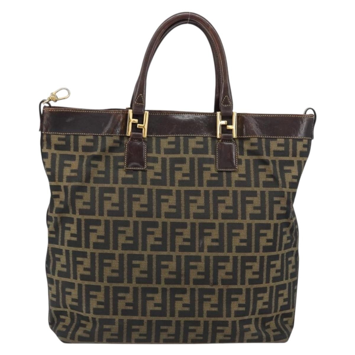Fendi Vintage Zip Tote Zucca Canvas Brown Canvas Tote Bag Bag (Pre-Owned)