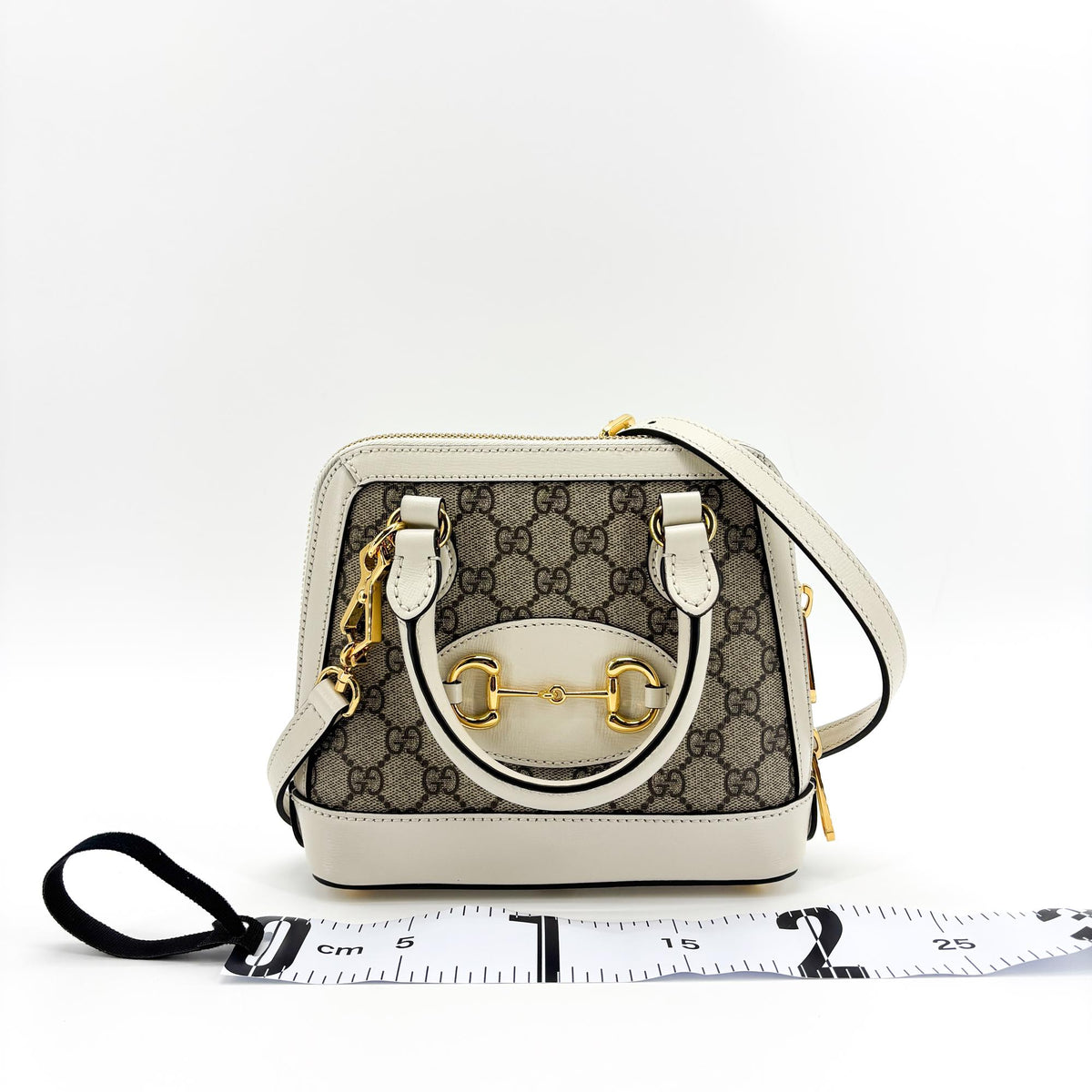 Gucci Horsebit 1955 Top Handle Gg Coated Canvas With Leather Beige Canvas Handbag (Pre-Owned)
