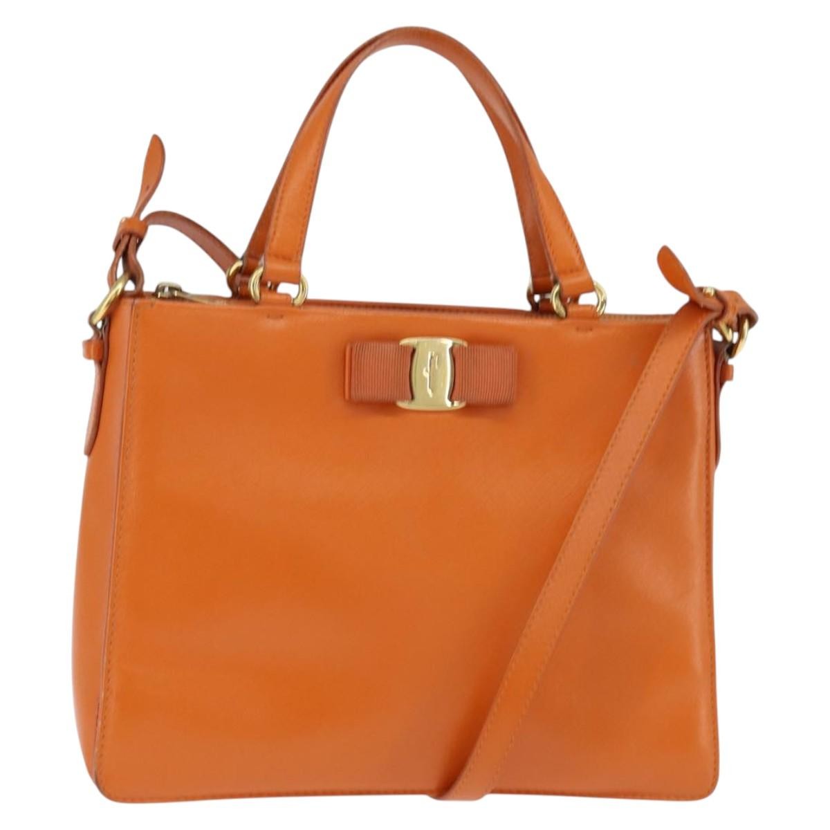 Salvatore Ferragamo Vala Tote Leather Orange Leather Tote Bag Bag (Pre-Owned)