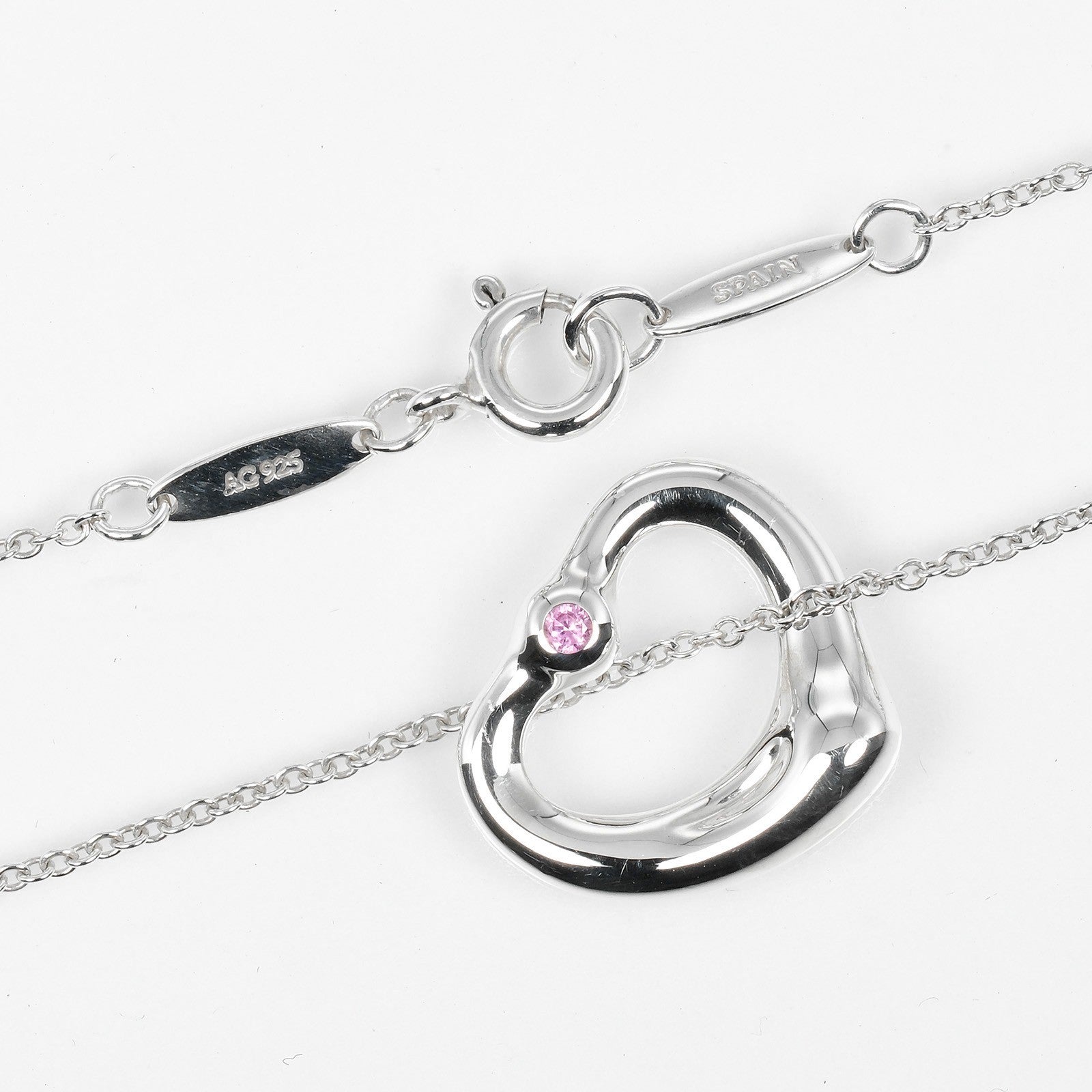 Tiffany & Co. Elsa Peretti Open Heart Pendant Sterling Silver With Pink Sapphire Silver Silver Necklace Jewelry (Pre-Owned)